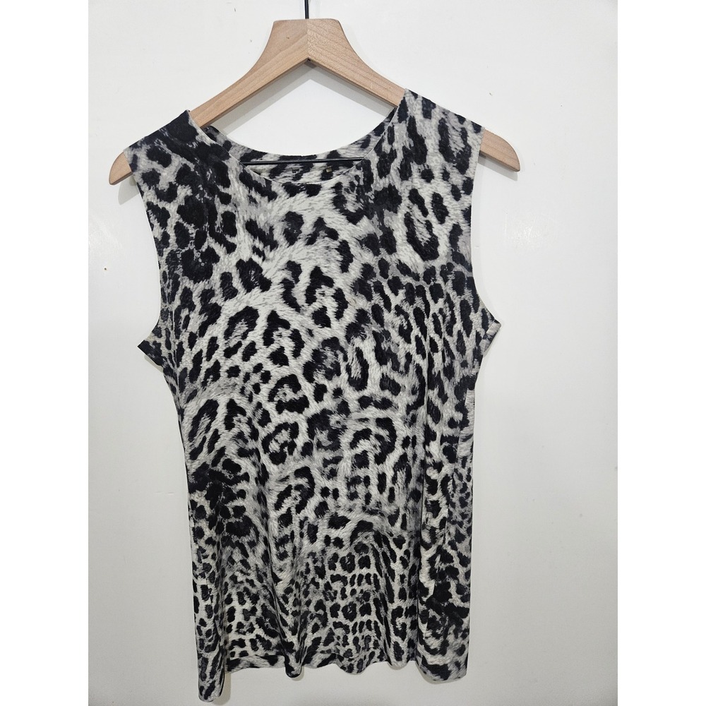 Norma Kamali Leopard Print Tunic Top Sleeveless Black Gray Stretch Animal Print